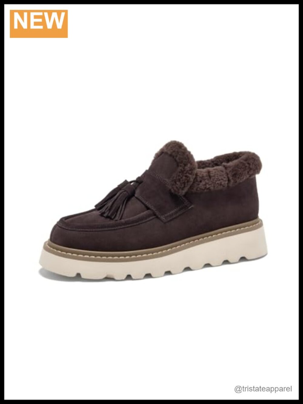 Women's Fur Lined Platform Tassel Loafers Cozy Winter Leather Slip-On